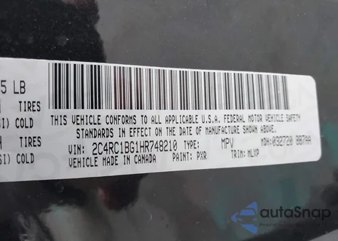 2017 Chrysler Pacifica Touring-L from USA, damaged, VIN 2C4RC1BG1HR748210